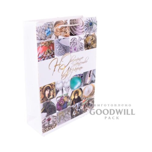 Пакет из картона с веревочными ручками и печатью логотипа