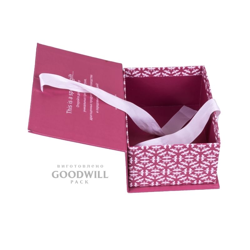 Коробка із палітурного картону з репсовою стрічкою 19*13*8 - Зображення 2