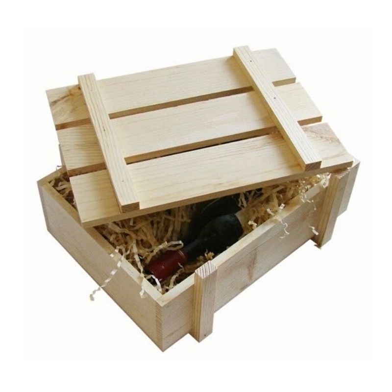 Деревянная коробка для вина с ложементом солома