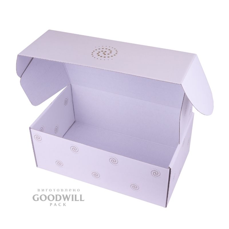 Коробка каширована біла з мікрогофрокартону 32*19*12,5 - Зображення 3