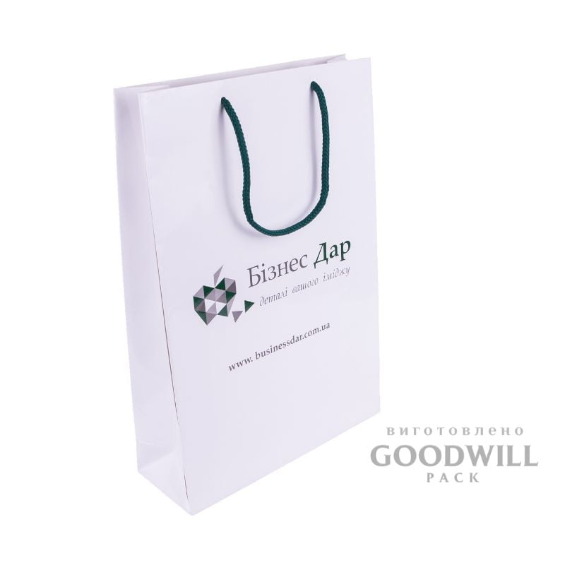 Пакет білий паперовий з логотипом 25*32*8