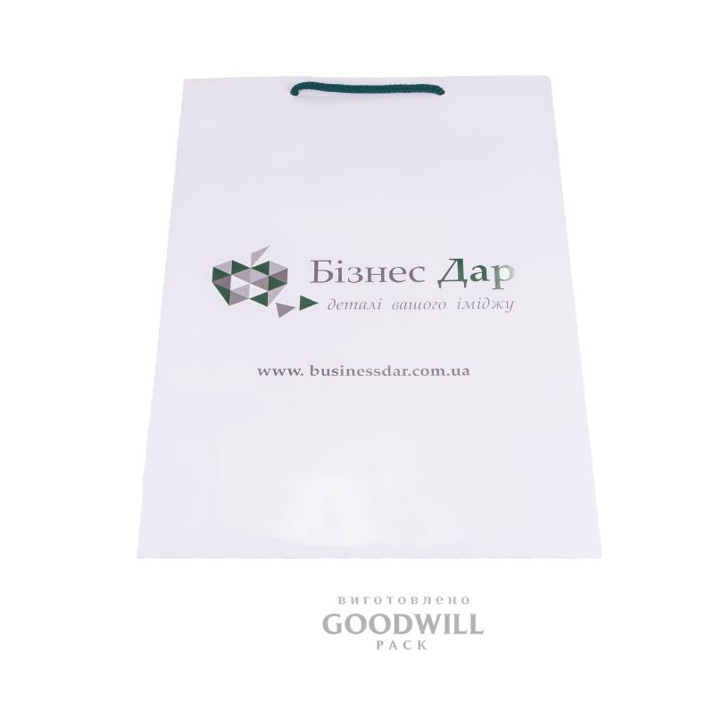 Пакет білий паперовий з логотипом 25*32*8 - Зображення 2
