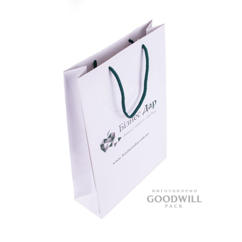 Пакет білий паперовий з логотипом 25*32*8 - Зображення 5