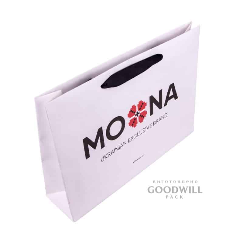 Пакет з білого крафту з репсовими ручками 40*30*10 - Зображення 4