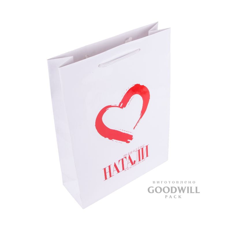 Пакет іміджевий з ручками шнурок білий 25*32*8 - Зображення 2