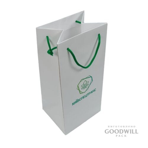 Пакет паперовий білий з логотипом для пляшки з індивідуальним дизайном фото